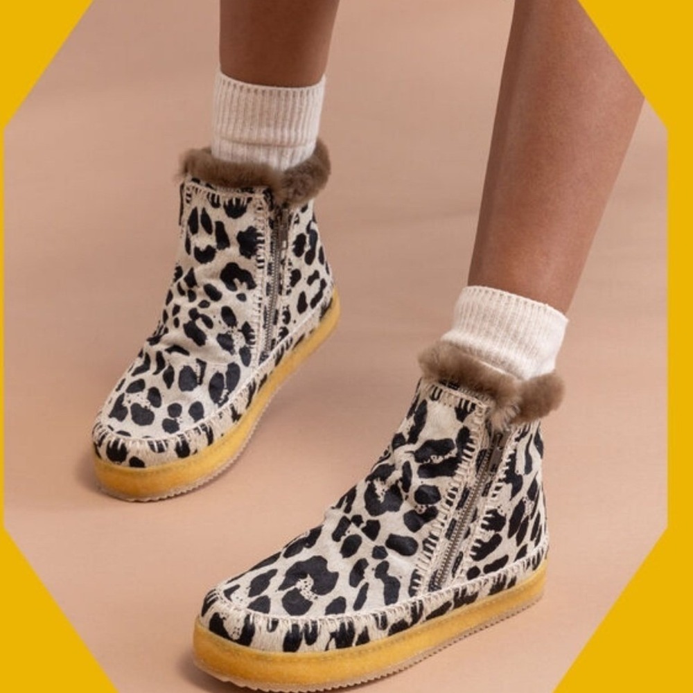 Laidback London Setsu Leopard‎ Print Calf Hair Crochet Ankle Boots Size 40